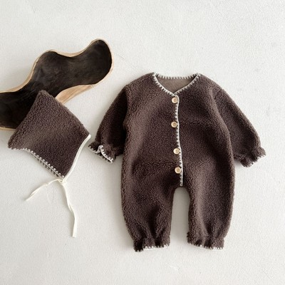 MyKids-USA Baby Solid Color Vintage Style Fleece Jumpsuits
