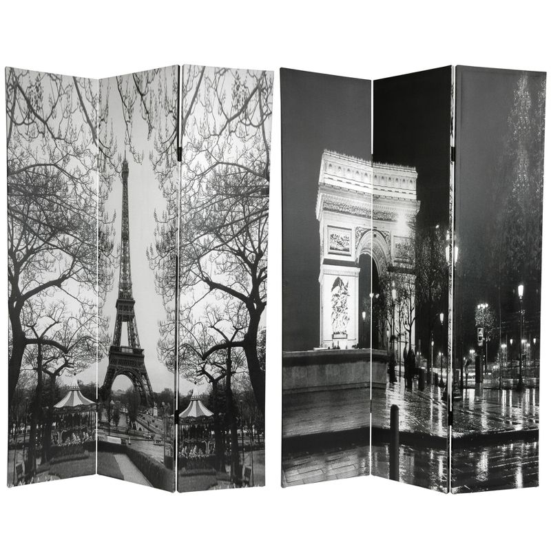 6' Tall Double Sided Paris Room Divider Eiffel Tower/Arc De Triomphe - Oriental Furniture, 1 of 6