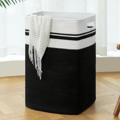 Laundry Hamper-Laundry Basket,Tall Cotton Storage Basket with Handles,Decorative Blanket Basket