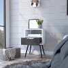 Vynxaria Otom 1-Drawer 1-Shelf Nightstand - Smokey Oak/White, 24.8"H x15.7"W x13.7"D, Tall Metal Legs, Handle-Free Drawer, Laminated Particleboard - 3 of 4