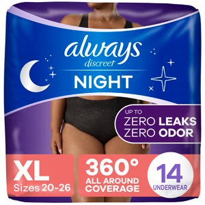 Always Discreet Night Black Women's Incontinence Underwear - Maximum - XL - 14ct - 1 of 4