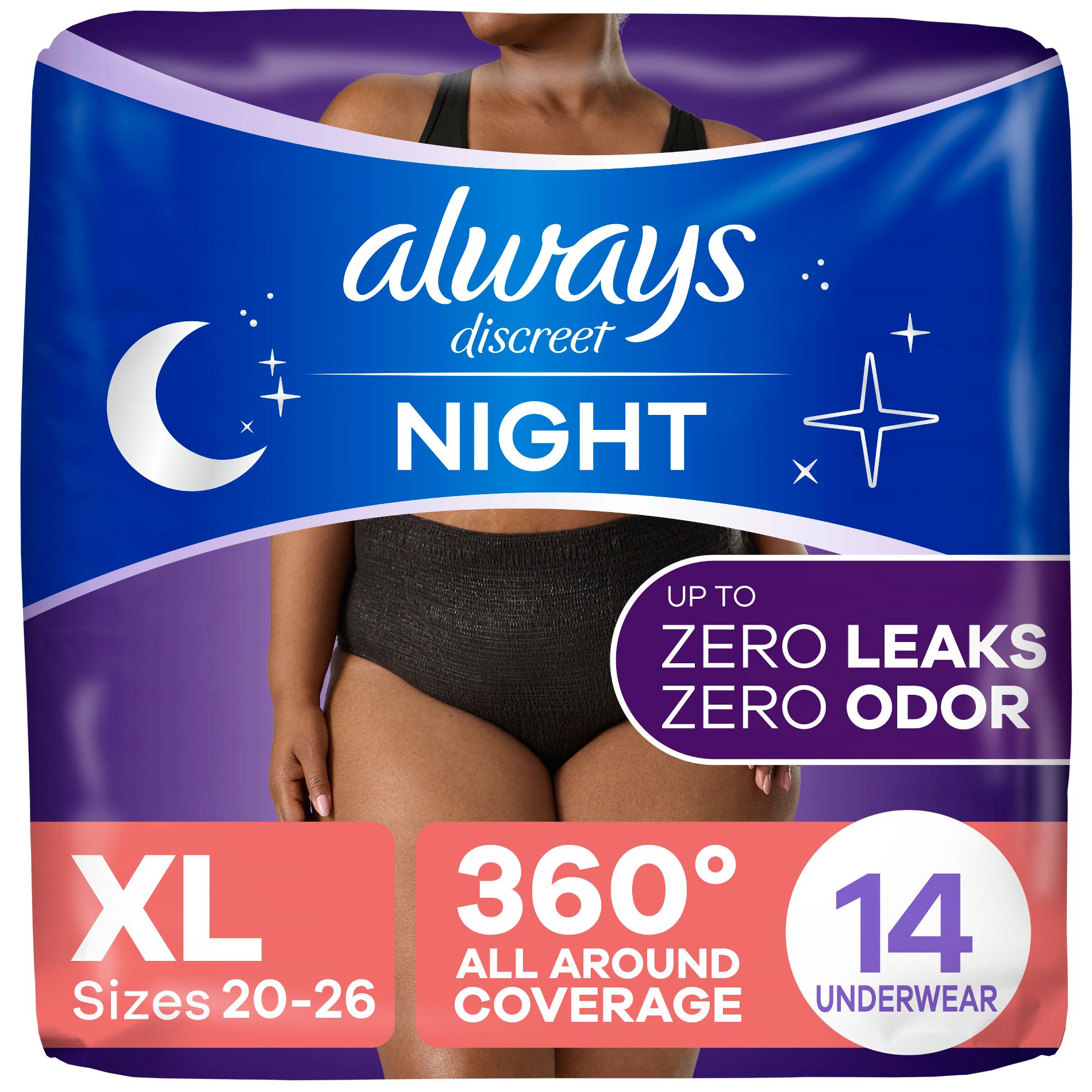 Always Discreet Night Black Women's Incontinence Underwear - Maximum - XL - 14ct