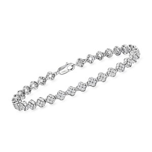 Ross-Simons 0.75 ct. t.w. Diamond Clover Cluster Bracelet in Sterling Silver Size 7 - 1 of 3