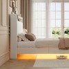 Floating bed frame, modern upholstered platform bed with storage headboard and lamp, wooden slat support, no box spring required, easy to assemble - 4 of 4