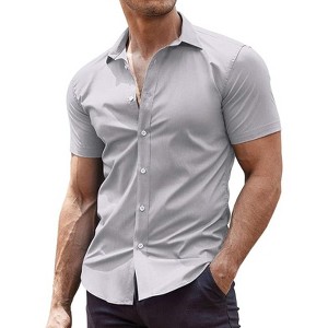 COOFANDY Men's Muscle Fit Dress Shirts Wrinkle-Free Short Sleeve - 1 of 4