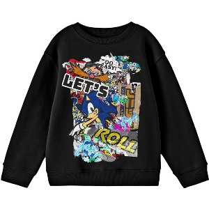 Bioworld Sonic The Hedgehog Let's Roll Modern Street Art Youth Black Crew Neck Sweatshirt - 1 of 3