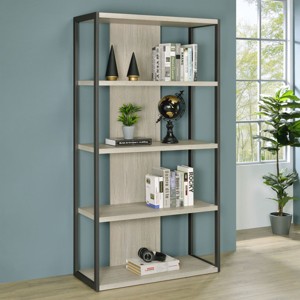 72in Modern Bookshelf with Whitewashed Grey Finish, Open Frame, 4-Shelf Vertical Bookcase for Living Room or Office-3irtyhousy - 1 of 4