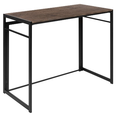 Merrick Lane Folding Computer Desk with Rustic Wood Grain Finish and Metal Frame, Folding Laptop Desk for Home Office