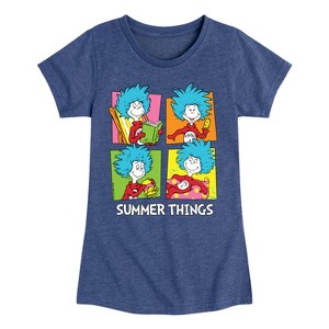 Girls' - Dr. Seuss - Summer Things Grid Fitted Short Sleeve Graphic T-Shirt - 1 of 4