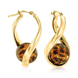 Ross-Simons Italian Leopard-Print Murano Glass Bead Twisted Hoop Earrings in 18kt Gold Over Sterling - 1 of 4