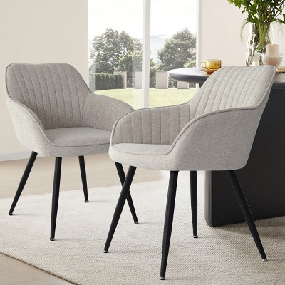 Set of 2 Modern Dining Chairs with Armrests, Upholstered Chairs with Back and Black Metal Legs for Kitchen or Dining Room-Maison Boucle