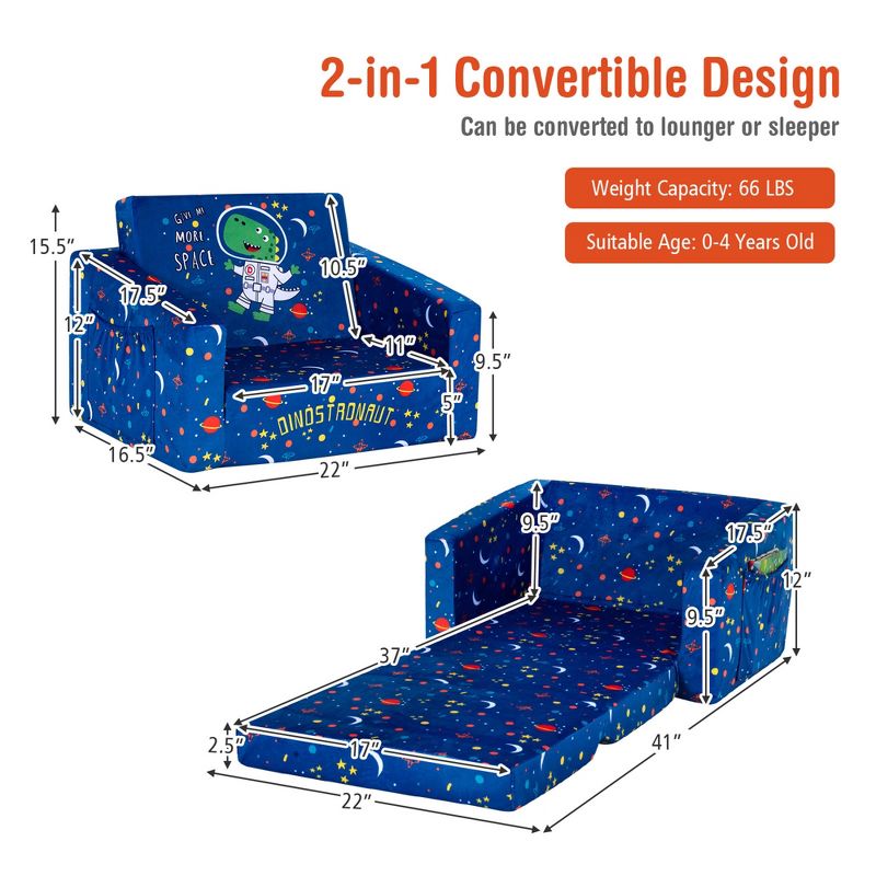 Costway Kids 2 in 1 Convertible Sofa Children Flip-out Chair Lounger Couch Sleeper, 2 of 13