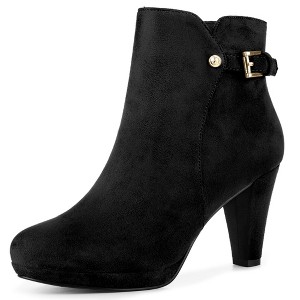Allegra K Women's Platform Side Zippers Buckle Decor Chunky Heel Ankle Boots - 1 of 4