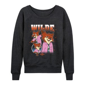 Women's - Disney - Wilde Bootleg Lightweight French Terry Wide Neck Long Sleeve Graphic Shirt - 1 of 4