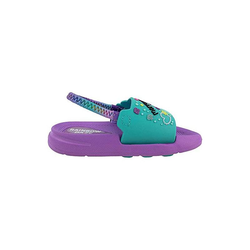 Rainbow Daze Slide Sandal, Mermaid/Shark/Unicorn Molded Slides With Elastic Back Strap, Toddler Size 5-12, Purple/Blue/Pink, 4 of 9