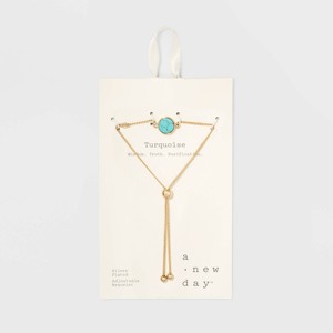 Silver Plated Turquoise Stone Bolo Bracelet - A New Day Gold, Women