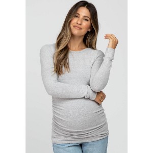 PinkBlush Heather Grey Soft Knit Ruched Maternity Top - 1 of 4