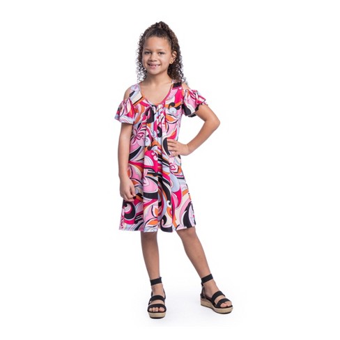 24seven Comfort Apparel Girls Green Leaf Print Babydoll Knee Length Dress :  Target