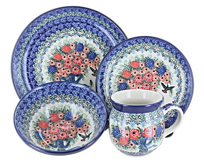 Blue Rose Polish Pottery Blush Bouquet 16 Piece Dinner Set : Target