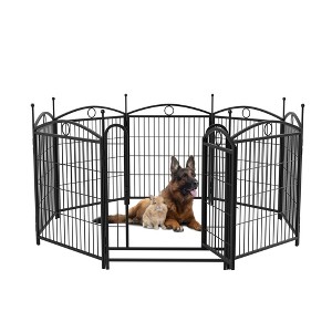 SEVOBAL Pet Crates and Houses 8 Panel Metal Dog Playpen with Doors for Indoor Outdoor Yard Living Room, Black, 52"*52"*32" - 1 of 4