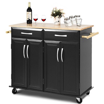 Rolling Kitchen Trolley Island  Cart Wood Top Storage Cabinet Utility w/ Drawers