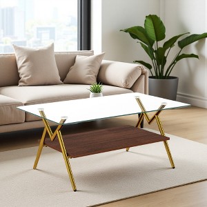 38.39" Glass Rectangle Coffee Table with White Legs - 1 of 4