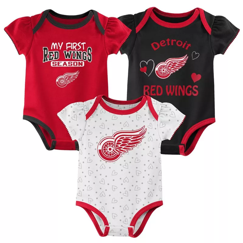Nhl Detroit Red Wings Infant Girls' 3pk Bodysuit : Target