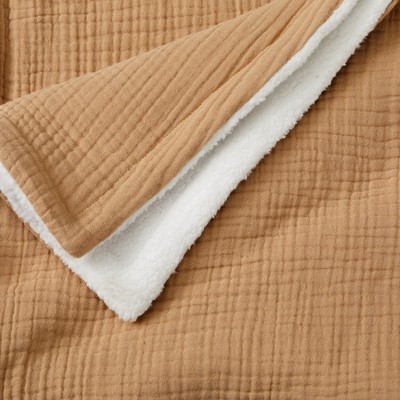 Beige Cotton Muslin Fleece Reversible Throw Blanket