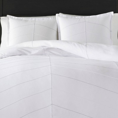 White Chevron Pintuck Full/Queen Duvet Cover Set