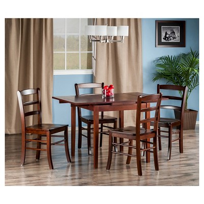 Walnut 5-Piece Dining Set with Ladder Back Chairs