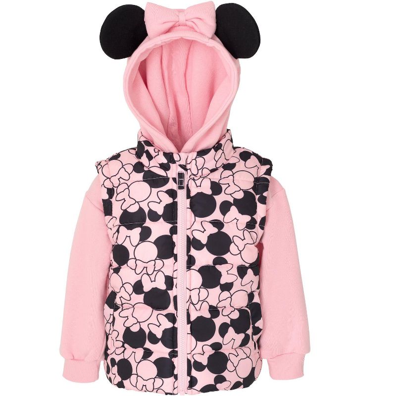 Disney Minnie Mouse Girls Zip Up Vest 2fer Jacket and Pullover Hoodie Little Kid, 3 of 8
