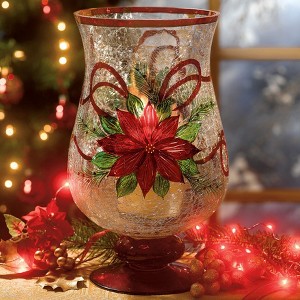 BrylaneHome Holiday Hand-Painted Poinsettia Hurricane - 1 of 1