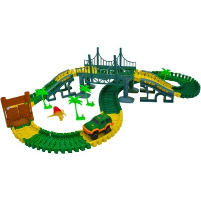 5 Star Super Deals Magic Dinosaur Twisting Race Car Track - Flexible Bending Glow In The Dark Traxs w/ Dino Slot Car Race Track - ( Totals 284 pcs )
