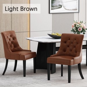 Hrinhom 21.5"W 2 Sets of Diamond Tufted Backrest Dining Chairs,Wooden Legs,PU - 1 of 4