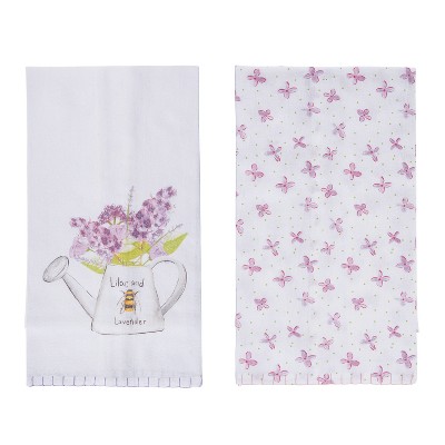 Transpac Cotton Lilac Whipstich Edge Tea Towels Set of 2 Everyday Home Decorations