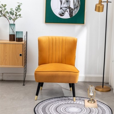 Gold Velvet Upholstered Accent Chair with Black Legs