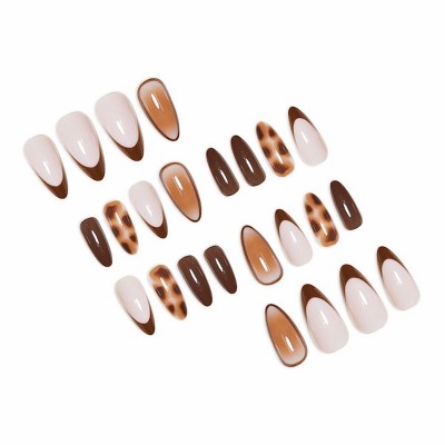LOVELAY CREATIONS Short Almond Press-On Nails with Brown French Tip Designs