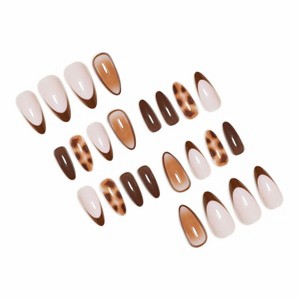 LOVELAY CREATIONS Short Almond Press-On Nails with Brown French Tip Designs - 1 of 4
