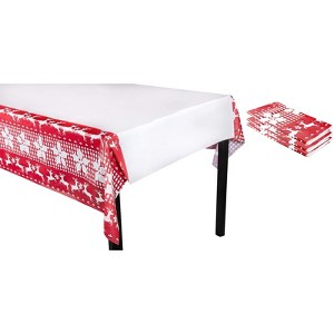 Juvale 3 Pack Reindeer Plastic Tablecloth for Holiday and Christmas Party (54 x 108 in) - 1 of 4