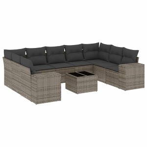 vidaXL 10 Piece Patio Sofa Set with Cushions Gray Poly Rattan - With Table - 1 of 4