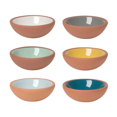 Now Designs 1 Ounce 6 Piece Glazed Terracotta Clay Serving Dish Pinch Bowls Set for Meal Prepping or Storing Jewelry, Multicolor