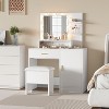 Makeup Vanity Desk with Mirror and Lights, White Vanity Desk with 5 Large Drawers, 9 LED Bulbs & Three Tiers of Open Shelves for Bedroom - 2 of 4