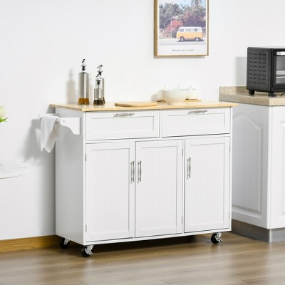 NicBex Mobile Kitchen Island Cart Multifunctional Kitchen Carts on Wheels with Storage with 2 Cabients and 2 Drawer for Dining Rooms, White