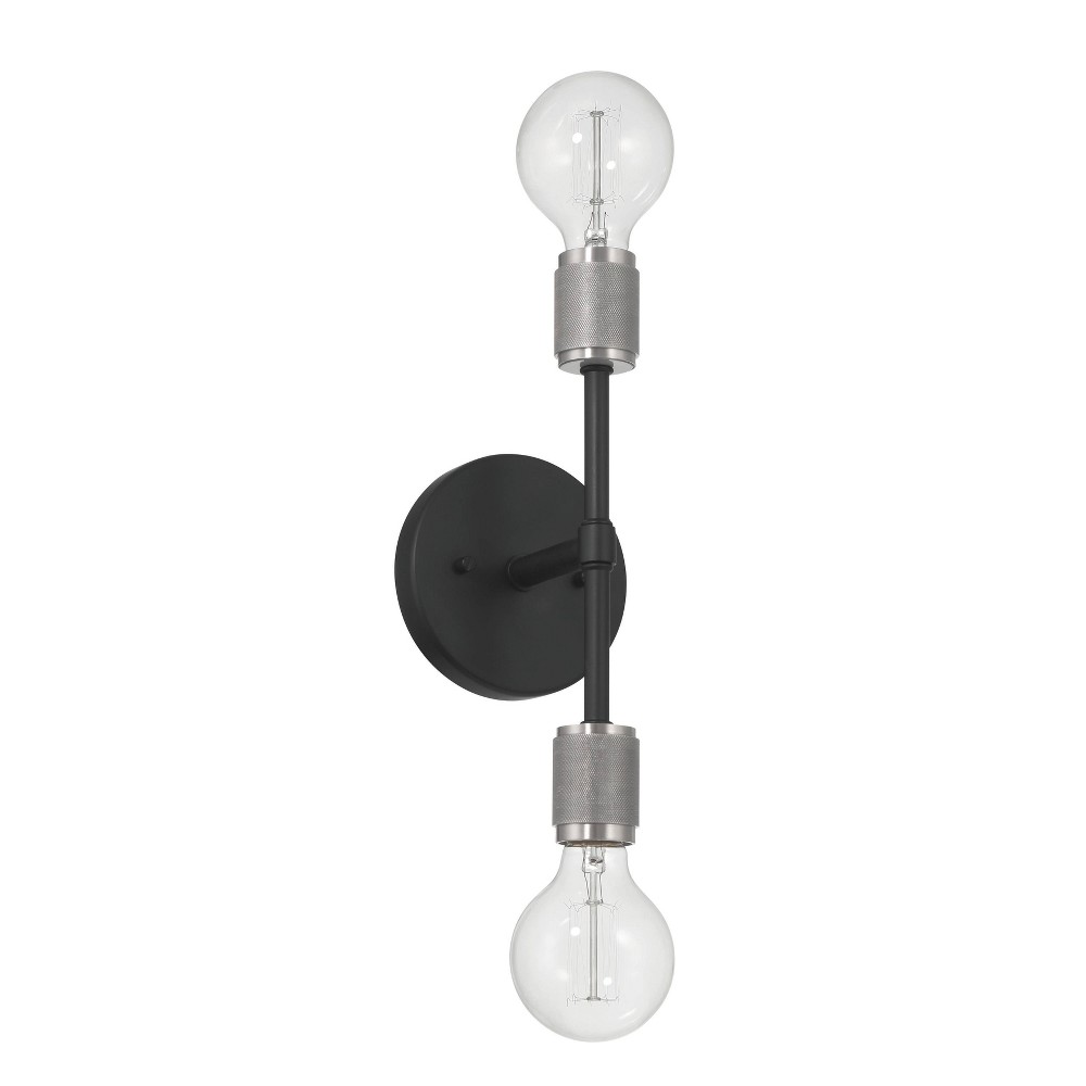Robert Stevenson Lighting Maxim Modern Minimalist Metal Exposed 2-Light Wall Sconce Black: ETL Listed, No Shade, Steel Body