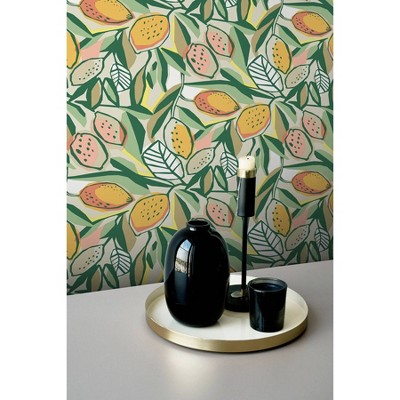 White and Green Citrus Peel and Stick Wallpaper