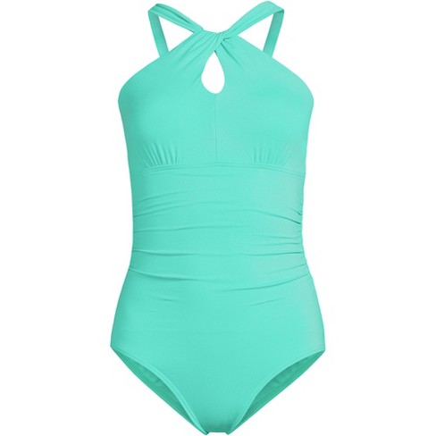 Women's Upf 50 Crochet High Neck One Piece Swimsuit - Aqua Green® : Target