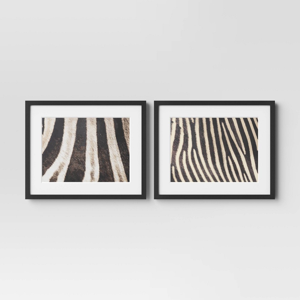 Photos - Wallpaper 20" x 16" 2pc Zebra Close up Glass Framed Wall Posters - Threshold™