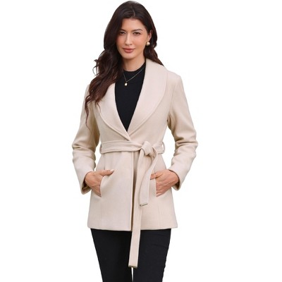 INSPIRE CHIC Women's Winter Single Breasted Shawl Collar A Line Outerwear Pea Trench Coats with Belt