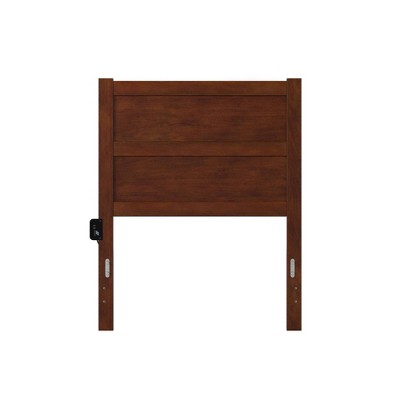 NoHo Walnut Twin Wooden Panel Headboard with Charging Station
