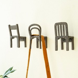 Cast Iron Chair Coat Hooks 7"H – Distressed Brown Wall Hooks, (2 X Set of 3) by Kalalou - 1 of 3